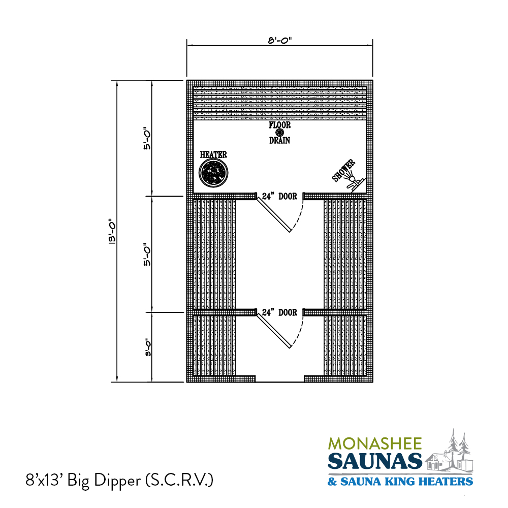 Monashee Saunas Big Dipper 8'x 13' exterior sauna with change room and shower