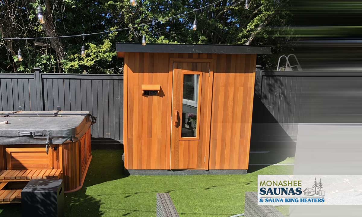 Modern cube style outdoor sauna by Monashee Saunas